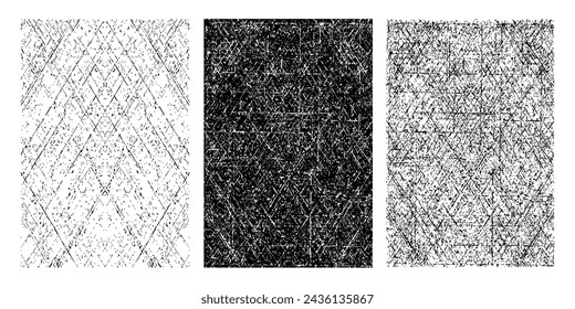 Set of grunge textures. Collection of scratched backgrounds with grunge lines in various directions. Monochrome overlay distressed texture.
