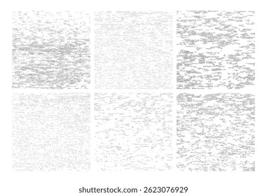 Ensemble de textures grunge avec une densité et un bruit variables. Arrière-plans abstraits monochromes pour superpositions et éléments de design.