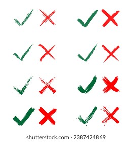 set of grunge ticks and crosses, check marks