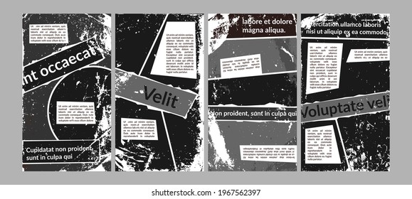 Set of grunge trendy backgrounds for social media posting. Set of templates of vintage retro decorative elements, vector illustration.