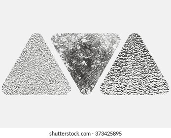 Set of grunge triangles. Damage triangle grunge shape silhouette. Distressed grunge texture. Vector illustration