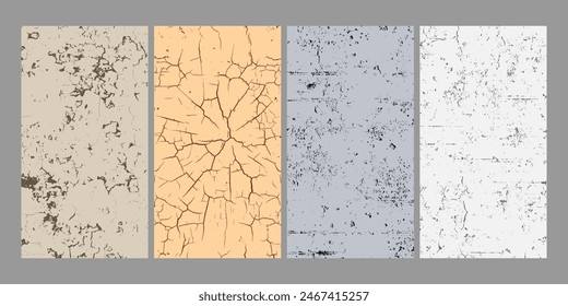 Establecer fondos Urbanas Grunge. Vector de textura. Grano, simplemente coloque la ilustración sobre cualquier objeto a Create grungy Efecto. Pintura descolorida, abstracta, salpicada, agrietada, sucia, textura para su diseño.