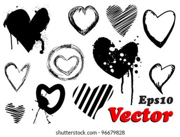Set of grunge valentine hearts for your design