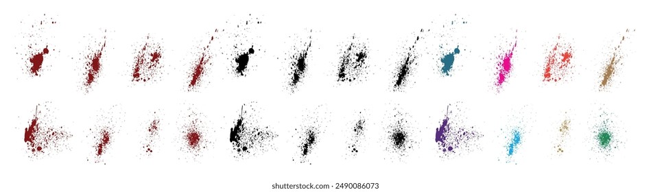 Set of grunge vector brush stroke red, orange, green, purple, wheat, black color bleeding vector