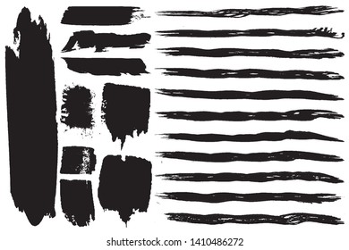 A set of grunge vector brushes. Strokes of black paint on white paper