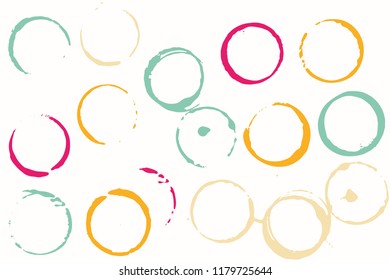 Set of grunge vector coffee cup stains or vine glass marks isolated on white. Ink, wine, water, paint or other liquid cup stains. Spray splashes collection
