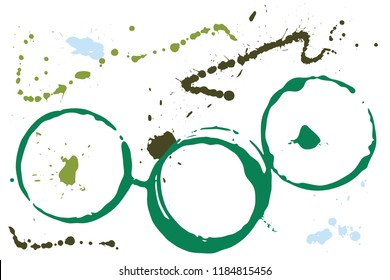 Set of grunge vector coffee cup stains or vine glass marks isolated on white. Ink, wine, water, paint or other liquid cup stains. Spray splashes collection