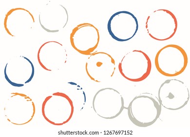 Set of grunge vector coffee cup stains or vine glass marks isolated on white. Ink, wine, water, paint or other liquid cup stains. Spray splashes collection