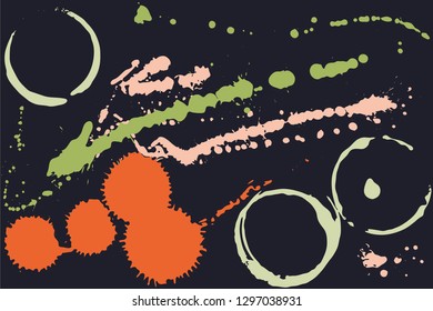 Set of grunge vector coffee cup stains or vine glass marks on a dark. Ink, wine, water, paint or other liquid cup stains. Spray splashes collection