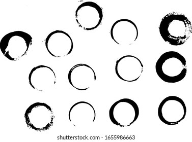 Set of grunge vector coffee cup stains or vine glass marks isolated on white. Ink, wine, water, paint or other liquid cup stains. Spray splashes collection