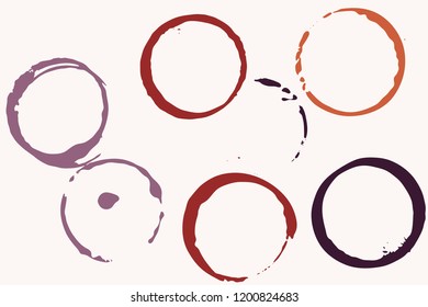 Set of grunge vector cup stains or glass marks on a light. Ink, wine, water, paint or other liquid cup stains. Spray splashes collection