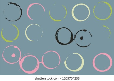 Set of grunge vector cup stains or glass marks on grey. Ink, wine, water, paint or other liquid cup stains. Spray splashes collection