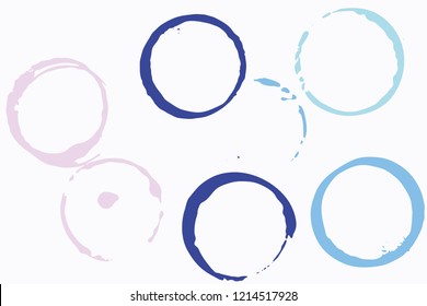 Set of grunge vector cup stains or glass marks isolated on white. Ink, wine, water, paint or other liquid cup stains. Spray splashes collection