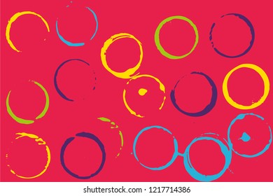 Set of grunge vector cup stains or glass marks on bright pink. Ink, wine, water, paint or other liquid cup stains. Spray splashes collection