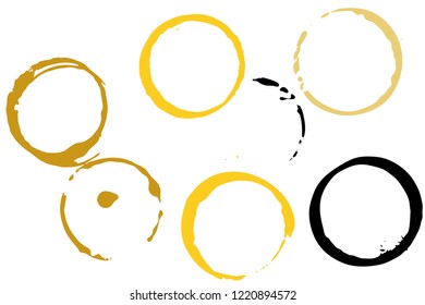 Set of grunge vector cup stains or glass marks isolated on white. Ink, wine, water, paint or other liquid cup stains. Spray splashes collection