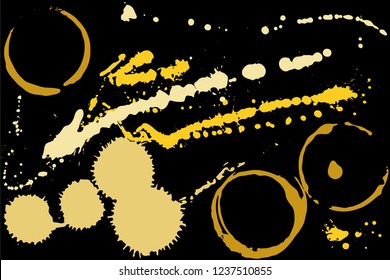Set of grunge vector cup stains or glass marks isolated on black. Ink, wine, water, paint or other liquid cup stains. Spray splashes collection