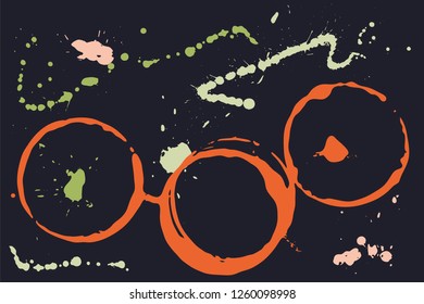 Set of grunge vector cup stains or glass marks on a dark. Ink, wine, water, paint or other liquid cup stains. Spray splashes collection