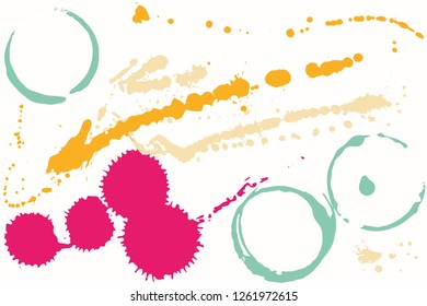 Set of grunge vector cup stains or glass marks isolated on white. Ink, wine, water, paint or other liquid cup stains. Spray splashes collection