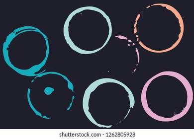 Set of grunge vector cup stains or glass marks on a dark. Ink, wine, water, paint or other liquid cup stains. Spray splashes collection