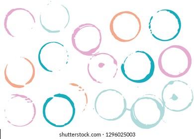 Set of grunge vector cup stains or glass marks on light. Ink, wine, water, paint or other liquid cup stains. Spray splashes collection