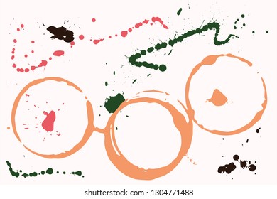 Set of grunge vector cup stains or glass marks on a light. Ink, wine, water, paint or other liquid cup stains. Spray splashes collection