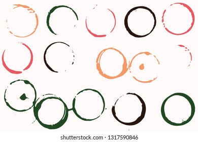 Set of grunge vector cup stains or glass marks on a light. Ink, wine, water, paint or other liquid cup stains. Spray splashes collection