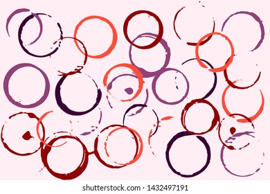 Set of grunge vector cup stains or vine glass marks on a light. Ink, wine, water, paint or other liquid cup stains. Spray splashes collection
