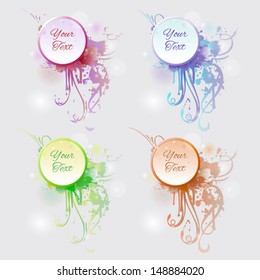 Set of grunge vector frames with ink splashes. Drip splatter paint, colorful borders