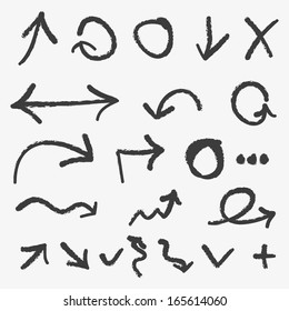 Set of grunge vector hand drawn arrows and symbols