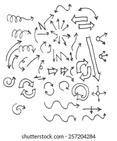 Set of grunge vector hand drawn arrows. Vector illustration for your design. Color can be changed by one click