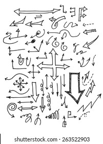 Set of grunge vector hand drawn arrows. Vector illustration for your design. Color can be changed by one click
