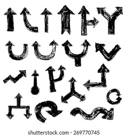 Set of grunge vector hand drawn arrows. Vector EPS10 illustration for your design. Color can be changed by one click