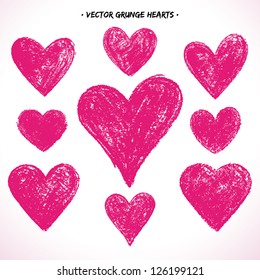Set of grunge vector hearts. Design elements. Retro background. Vintage background. Valentine background. Abstract background. Hand drawn. Grunge heart. Abstract shape