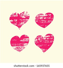 Set of grunge vector hearts. Design elements on Valentine background. Abstract hand drawn background.  Grunge hearts.