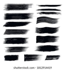 Set of Grunge Vector Texture with Black isolated Paint stripes, dry border in black. Vector brush Strokes, Modern Textured sharps for distressed banner.