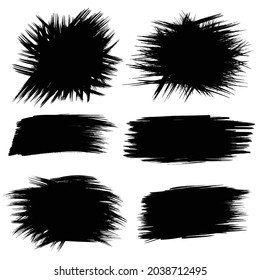 Set of Grunge Vector Texture stains with Black isolated Paint stripes, dry border in black. Vector brush texture. Modern Textured sharps for distressed banner. EPS 10