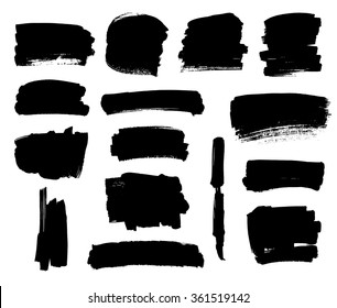 Set of grunge vector textured black ink brush strokes