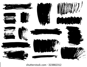 Set of grunge vector textured brush strokes
