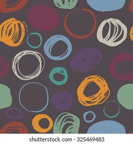 Set of grunge vector textured brush circles in color