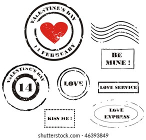 Set of grunge vector Valentine's day post stamps