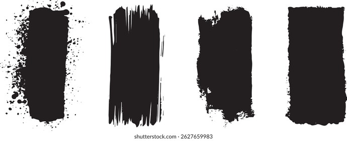 Conjunto de pinceladas de Vertical Grunge y texturas de salpicaduras de tinta, Elementos Abstractas de pintura negra