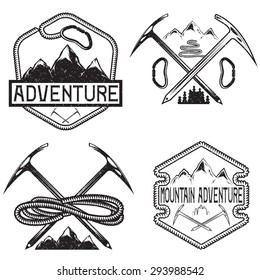 set of grunge vintage labels mountain adventure