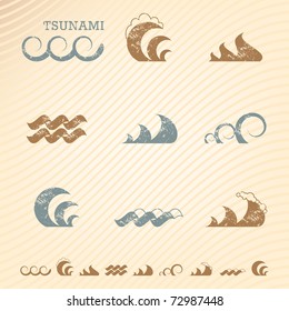 Set of grunge wave symbols for design