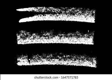 Set of grunge white chalk texture stripe brush on black background