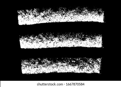 Set Of Grunge White Chalk Texture Stripe Brush On Black Background