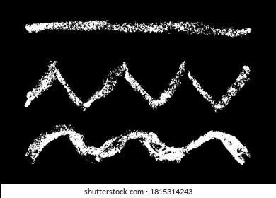 Set of grunge white chalk texture stripe brush on black background