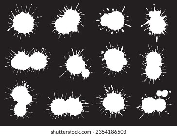 Set of grunge white paint splashes.