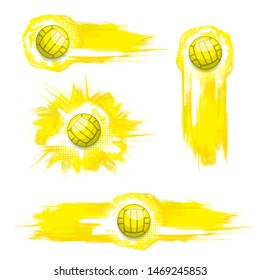 Set of grunge yellow frames witth waterpolo balls isolated on white background