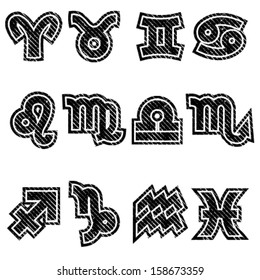 Set of grunge zodiac rubber stamp symbols