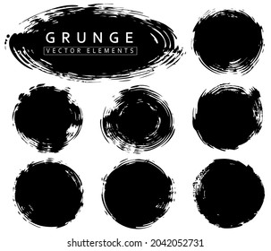 Set of grungy artistic blots. Ink strokes. Vector round frames and banners for text